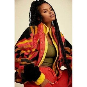 NWOT Free People Hit The Slopes Printed Fleece Jacket in Multicolor Size Medium